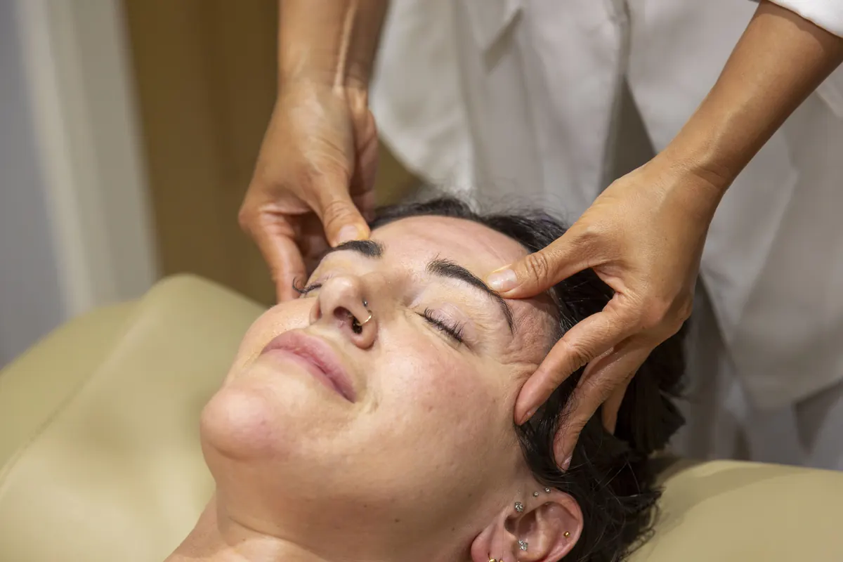 A client enjoying an Indian head massage